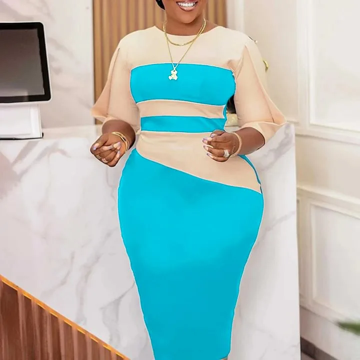 

African Large Size Women's Clothing New Fashion Color Matching Hip Skirt Large Size Dress