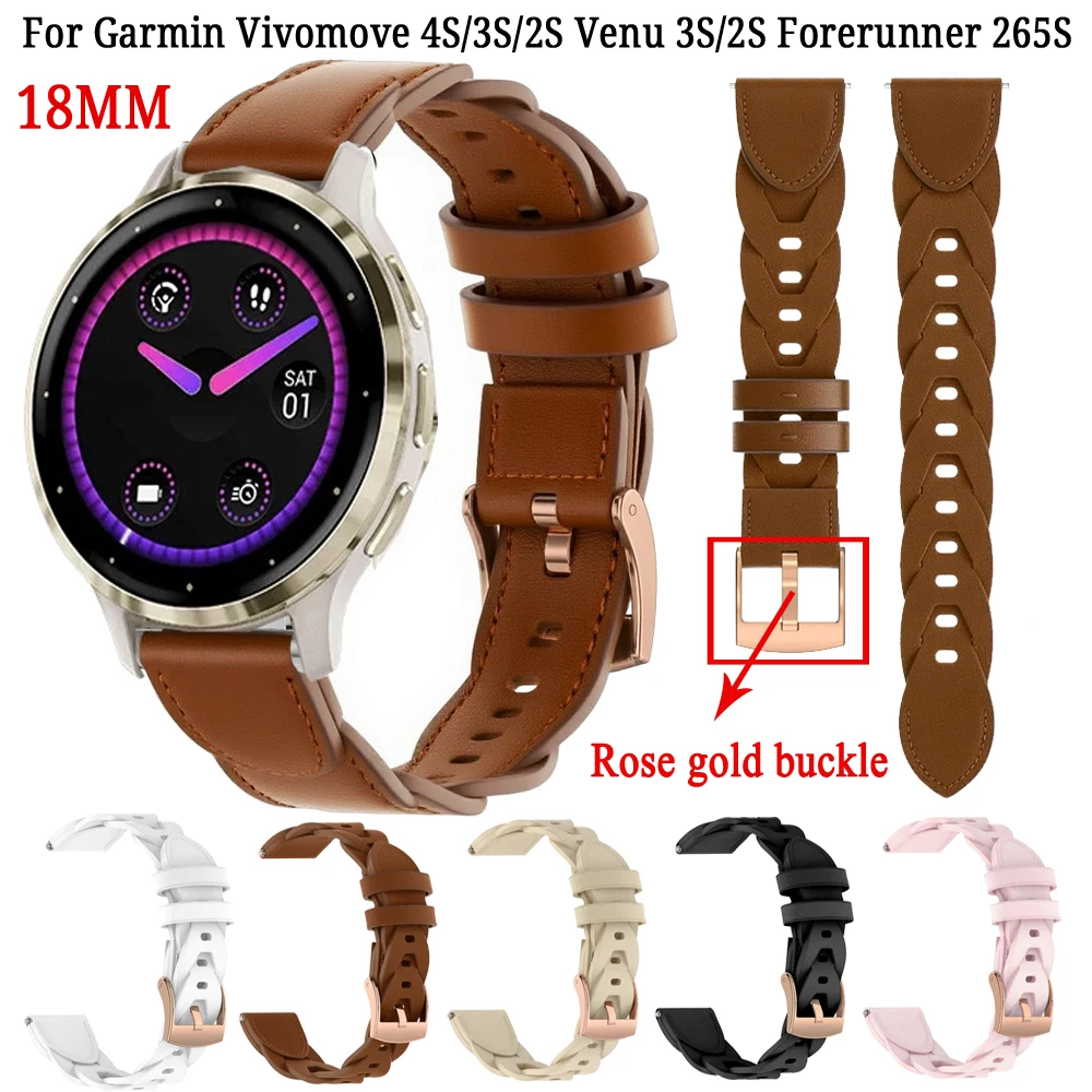 

Женский кожаный ремешок для умных часов 18 мм, браслет для Garmin Venu 3S 2S Vivoactive 4S 3S Forerunner 265S 255S, ремешок для часов