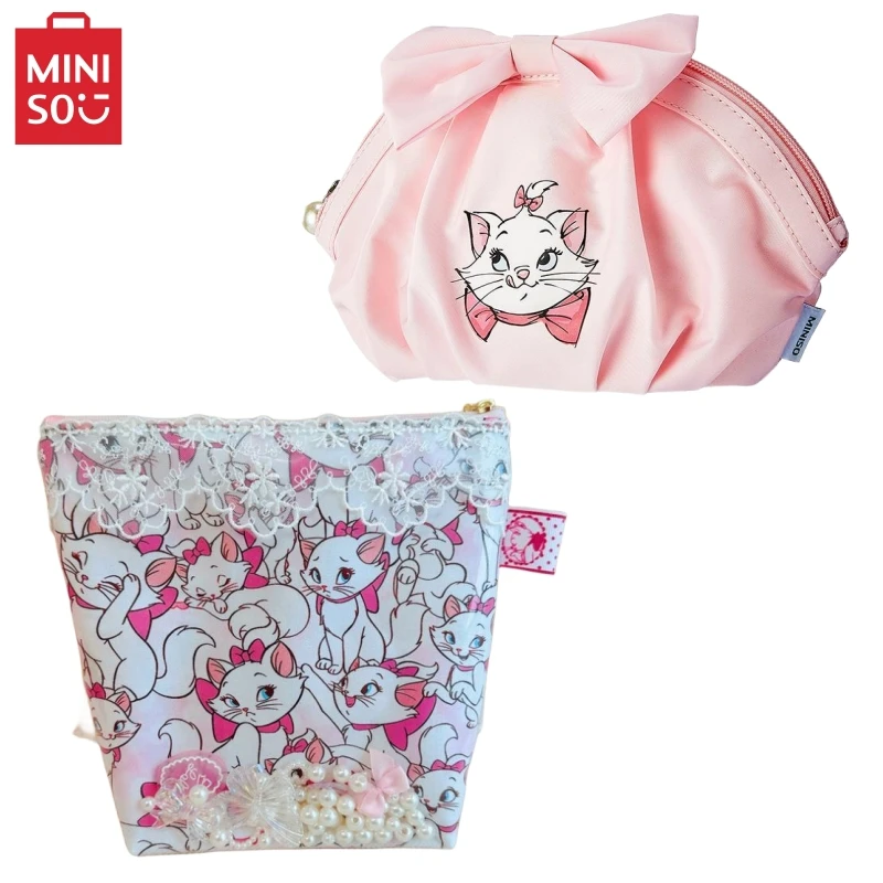 MINISO Kawaii Disney Marie Cat Shell Shape Girls Cosmetic Bag Anime The Aristocats Small Storage Bags pochette da viaggio borse