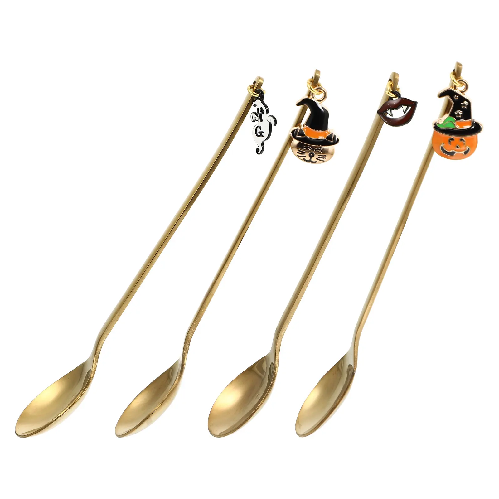 

4pcs Halloween Pendant Spoons Stainless Steel Coffee Dessert Spoon Kitchen Bar Tools Party Gathering Accessories