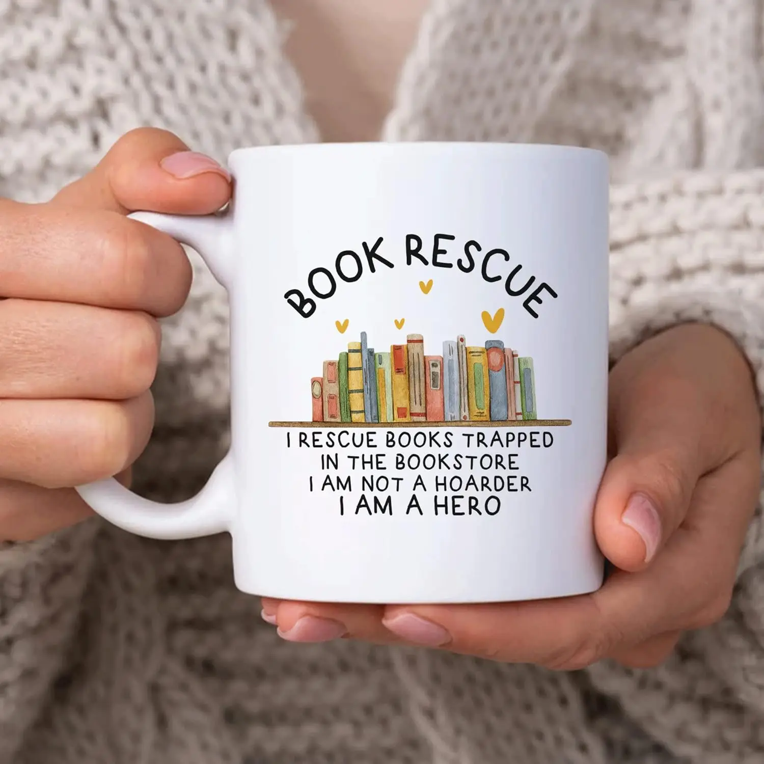 Hyturtle Funny Book Gifts for Book Reading Lover Reader - Birthday Christmas - I Rescue Books Bookstore 11oz White Ceramic Coffe