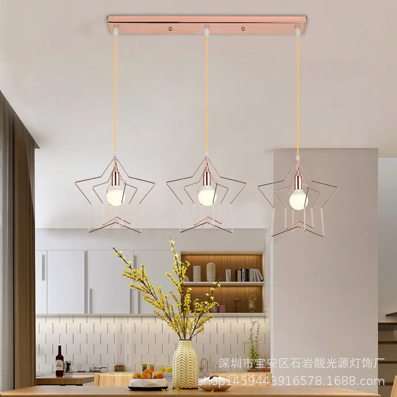 Star Chandelier Home Nordic Restaurant Pendant Lamp Gold Iron Aisle Balcony Simple Single-headed Bay Window Small Lighting
