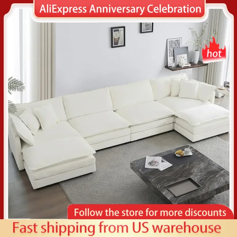 146“ Oversized Modular Sectional Sofa Cloud Couch for Living Room, 6 Seater Chenille Large U Shaped Couch, Comfy Deep Seat Couch