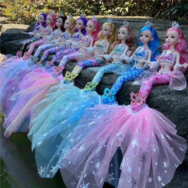 1Pcs Cute Wedding Mermaid Doll 45cm Doll 13 Joint Movable 3D Eye Clothes Detachable Dress-up Toy Girl Kid Birthday Gift