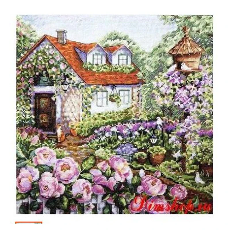 

Набор для вышивания крестиком своими руками: роза с домиком внутри, опциональные готовые узоры, набор инструментов для рукоделия