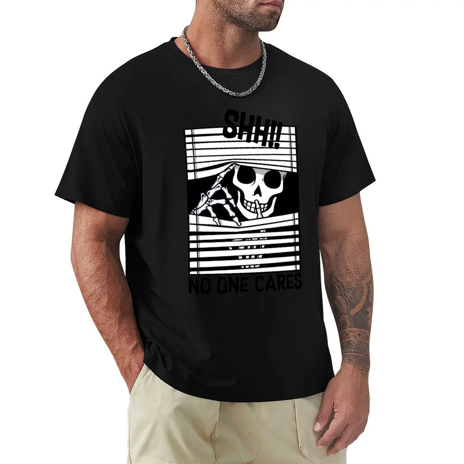 Shh !! Don't scream. Funny Skeleton T-Shirt man t shirts for men casual T-Shirt
