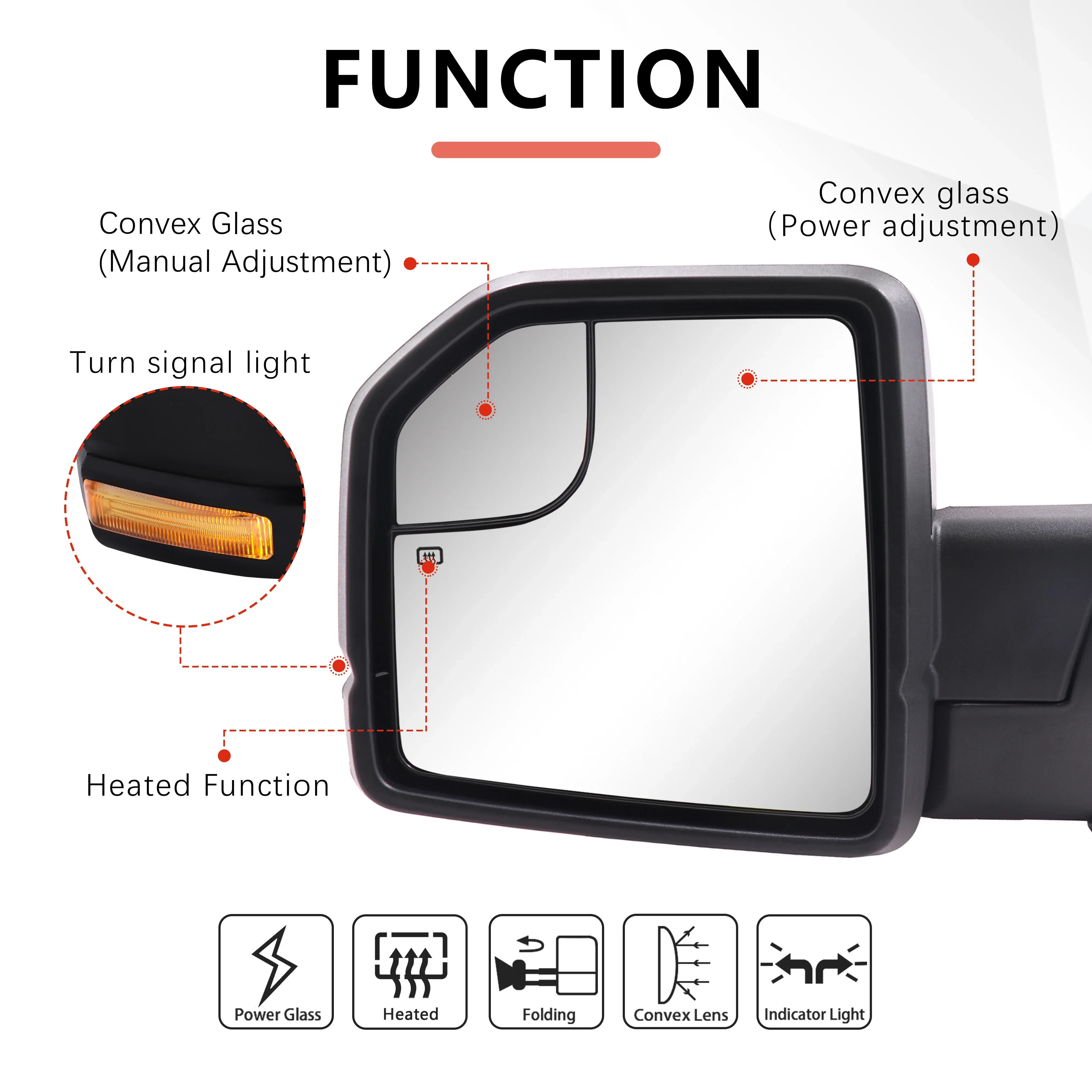 Espejo retrovisor plegable eléctrico para Ford F150 Ranger 2013 - 2022