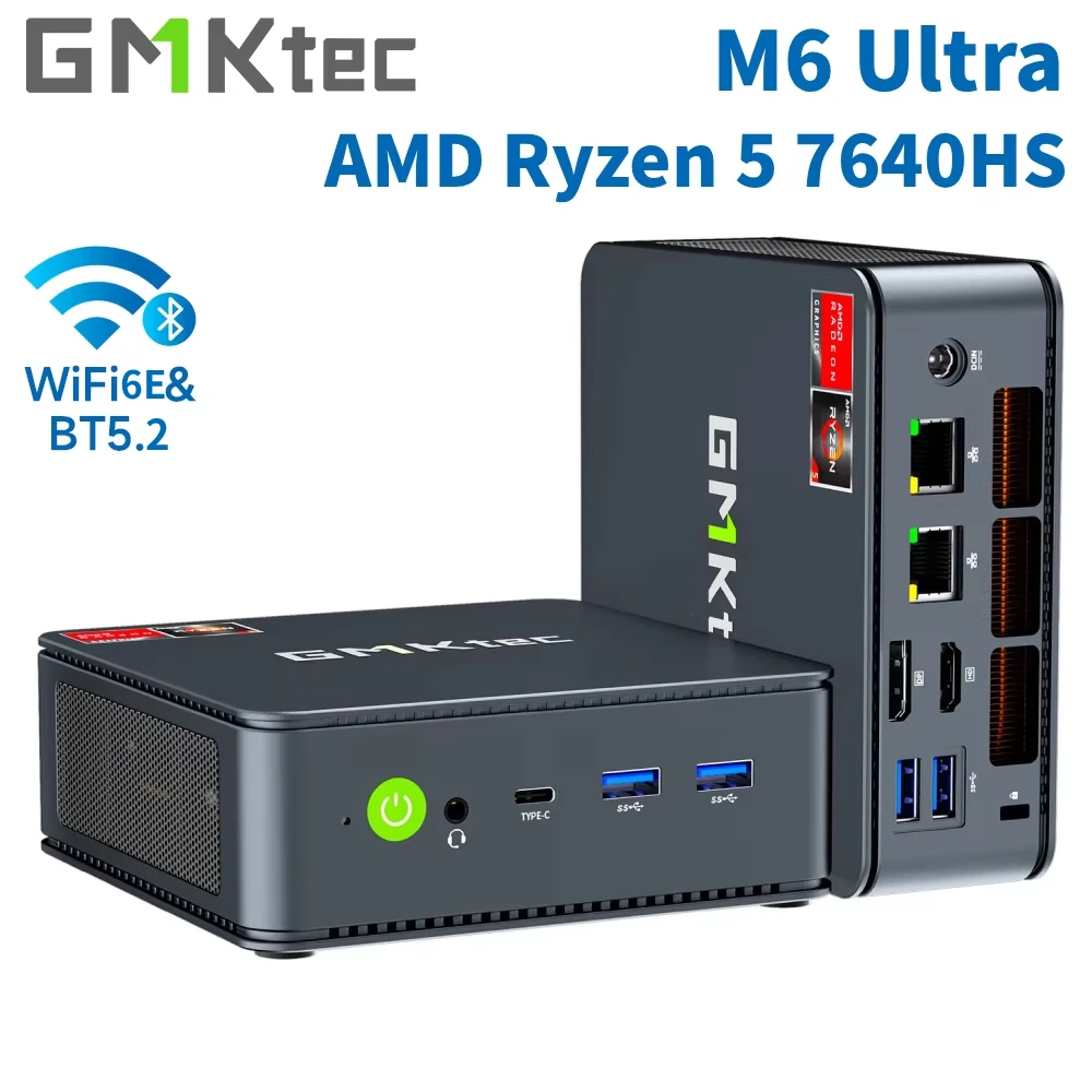 كمبيوتر GMKtec M6 Ultra Gaming Mini AMD Ryzen 5 7640HS (ترقية 6600H/6800H) أجهزة كمبيوتر مكتبية صغيرة WiFi 6/BT 5.2، شاشة ثلاثية 4K
