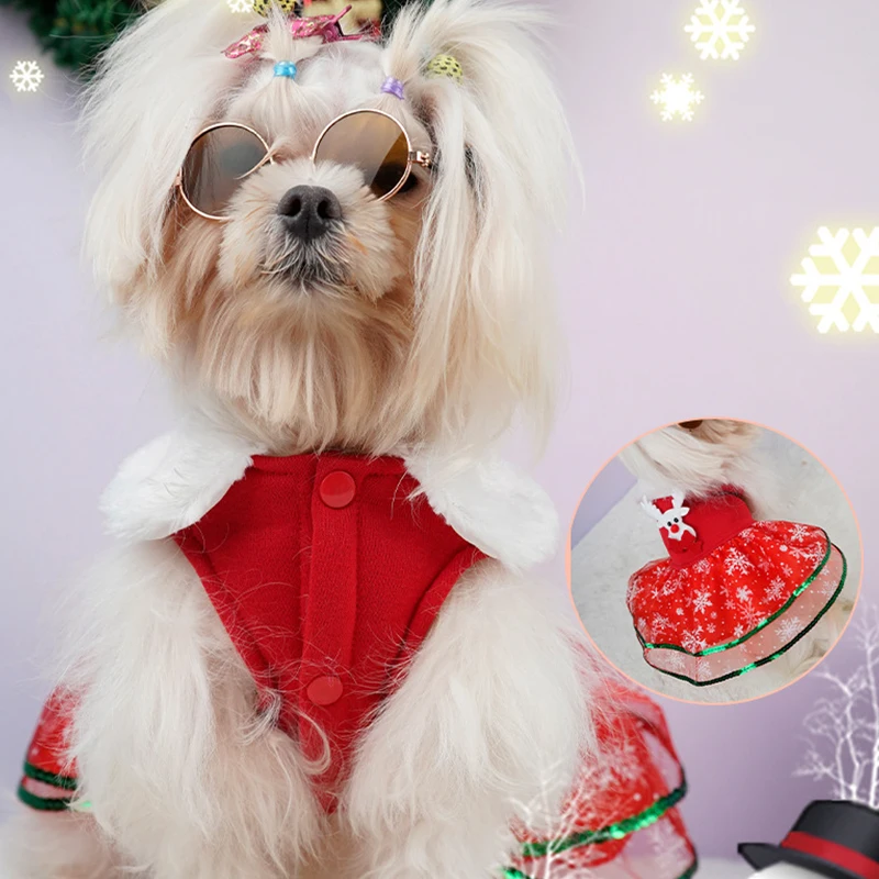 Christmas Pet Clothes Dog Winter Warm Dress Holiday Lightweight Doggie Costume Santa Elk Embroidery Puppy Clothes