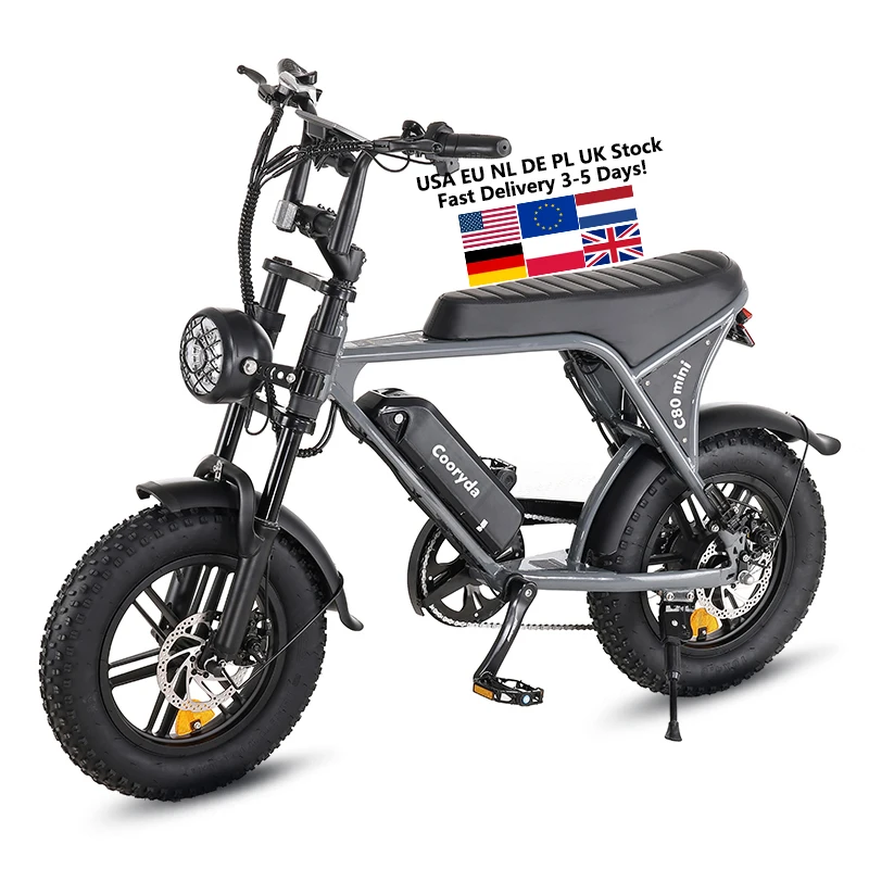 

V8 Mini Electric Fat Bike 1000W 750W 250W 48V Hydraulic Brake Lithium Battery Ebike Cooryda C80 Mini EU/USA Warehouse