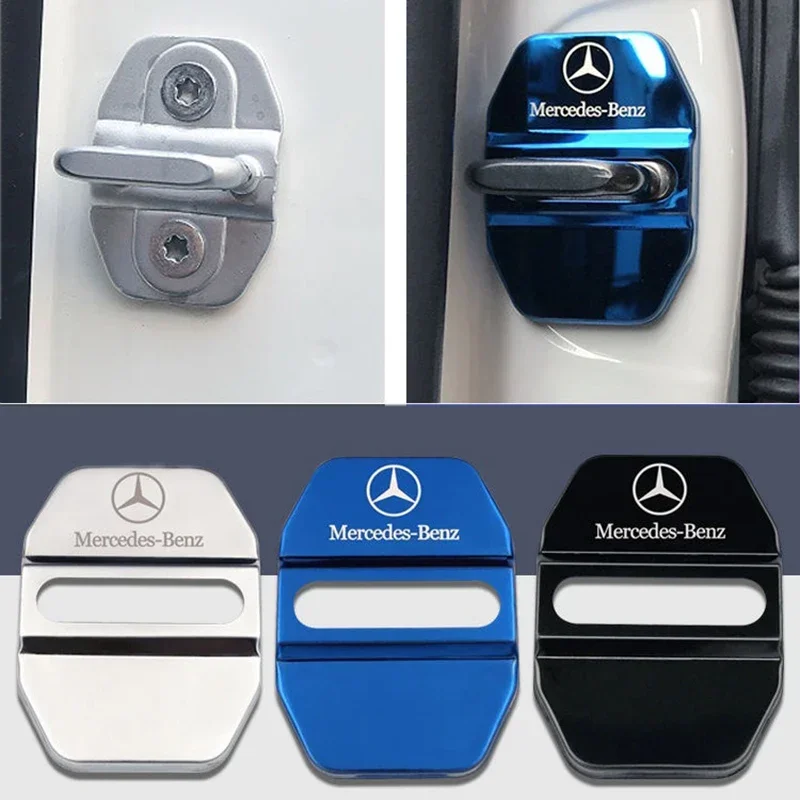 4PCS Alloy Car Door Lock Cover For Mercedes Benz AMG CLA CLS GLE GLC GLS GLK W212 W205 W213 W203 W204 W211 C200 C180 Accessories