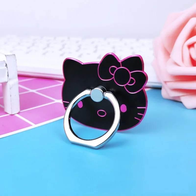 Hello Kitty Kawaii Mobile Phone Grip Ring Holder Sanrios Cartoon Cute Folding Metal Ring Buckle Pocket Support Gifts Accessories