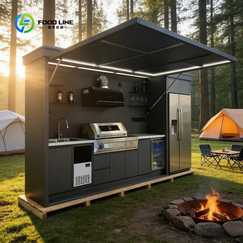 Customized Luxurious Prefabricated 304 Stainless Steel Modular Weatherproof Outdoor Kitchen Cabinet With Built in BBQ Grill