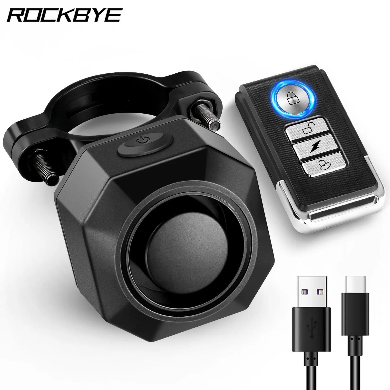 Rockbye Bicycle Burglar Alarm, Wireless Remote Control IP55 Waterproof USB-C Port Rechargeable Motorcycle Anti-Theft system