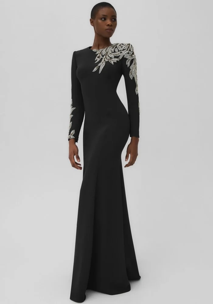 Maßgeschneiderte klassische Jersey-Perlen mit Pailletten, drapiert, A-Linie, O-Ausschnitt, lange Kleider, maßgeschneiderte Anlasskleider, Retro-Mode, hohe Qualität