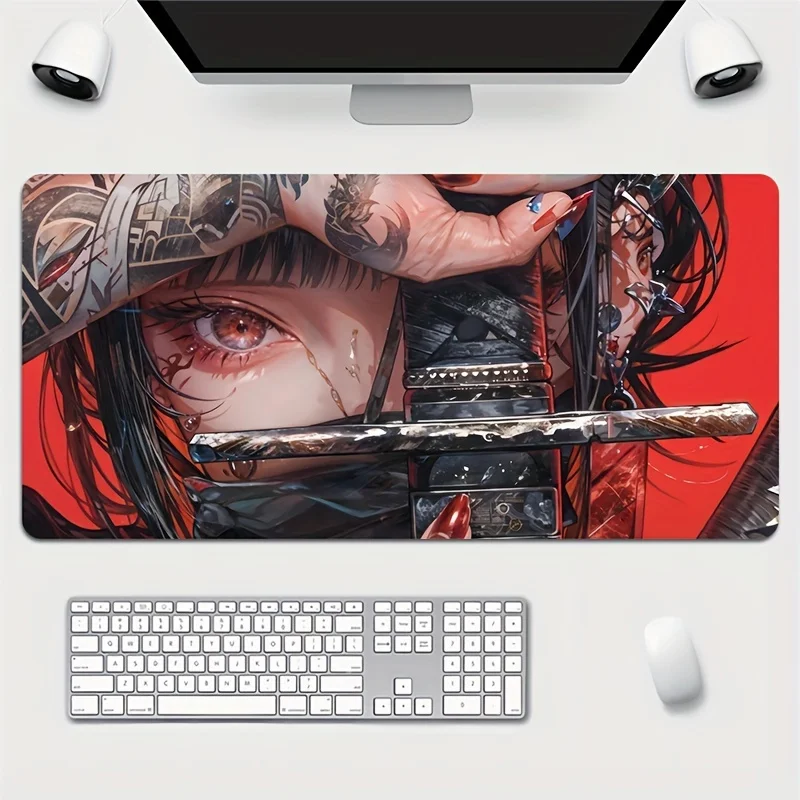 

Anime Girl Themed Large Rubber Mouse Pad with High-Definition Print, Anti-Slip Oblong Gaming Desk Mat with Stitched Edges