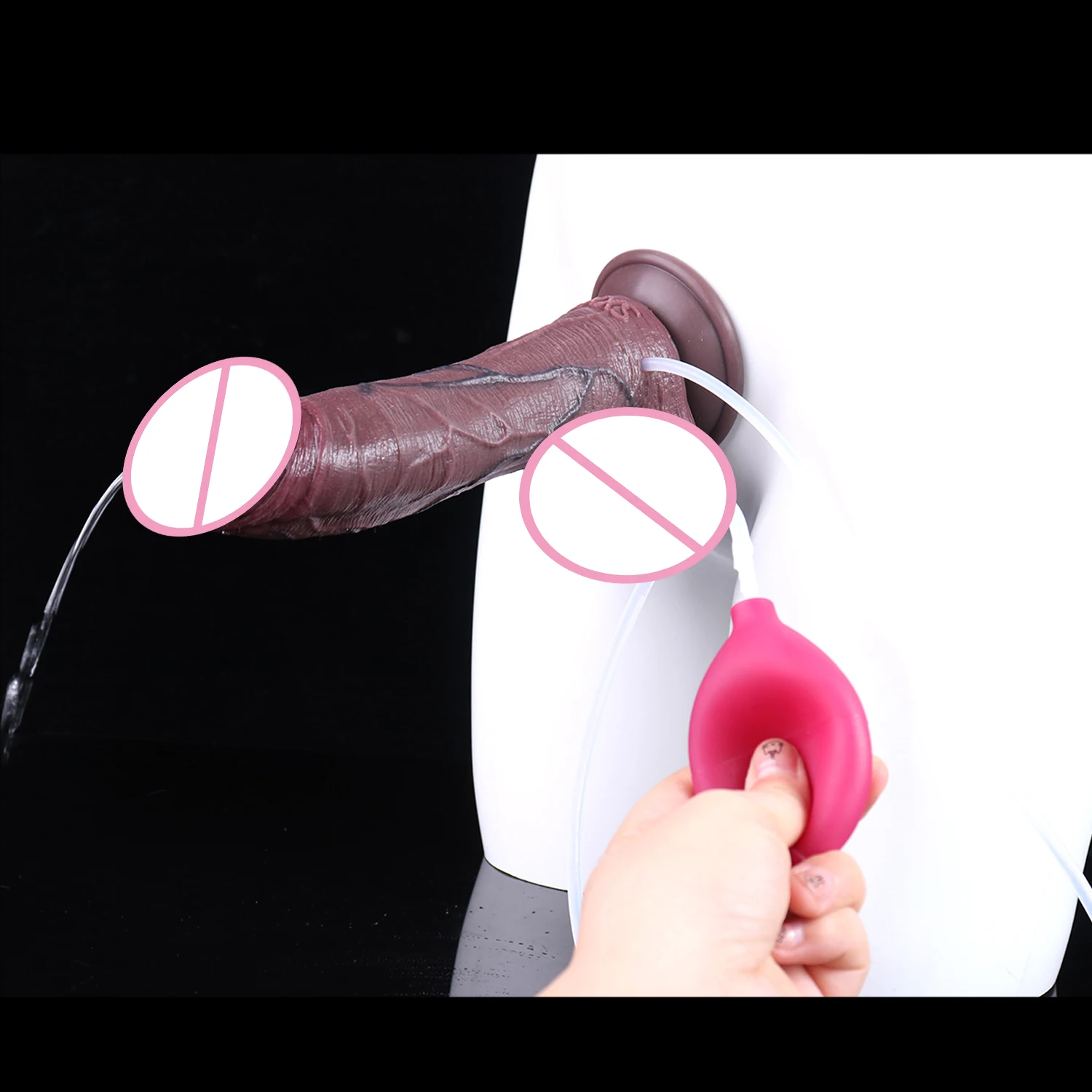 SXXY Eiaculazione Plug anale Nero Realistico Dildo Skin Touch Pene in silicone a doppio strato con funzione di schizzi per donne e uomini