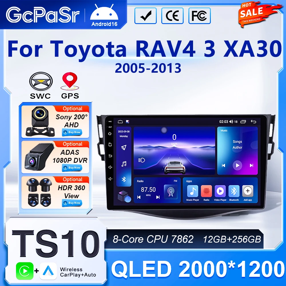 Android Carplay For Toyota RAV4 3 XA30 2005-2013 Car Radio Stereo Multimidia Player GPS BT DSP Stereo Bluetooth 2din QLED Screen