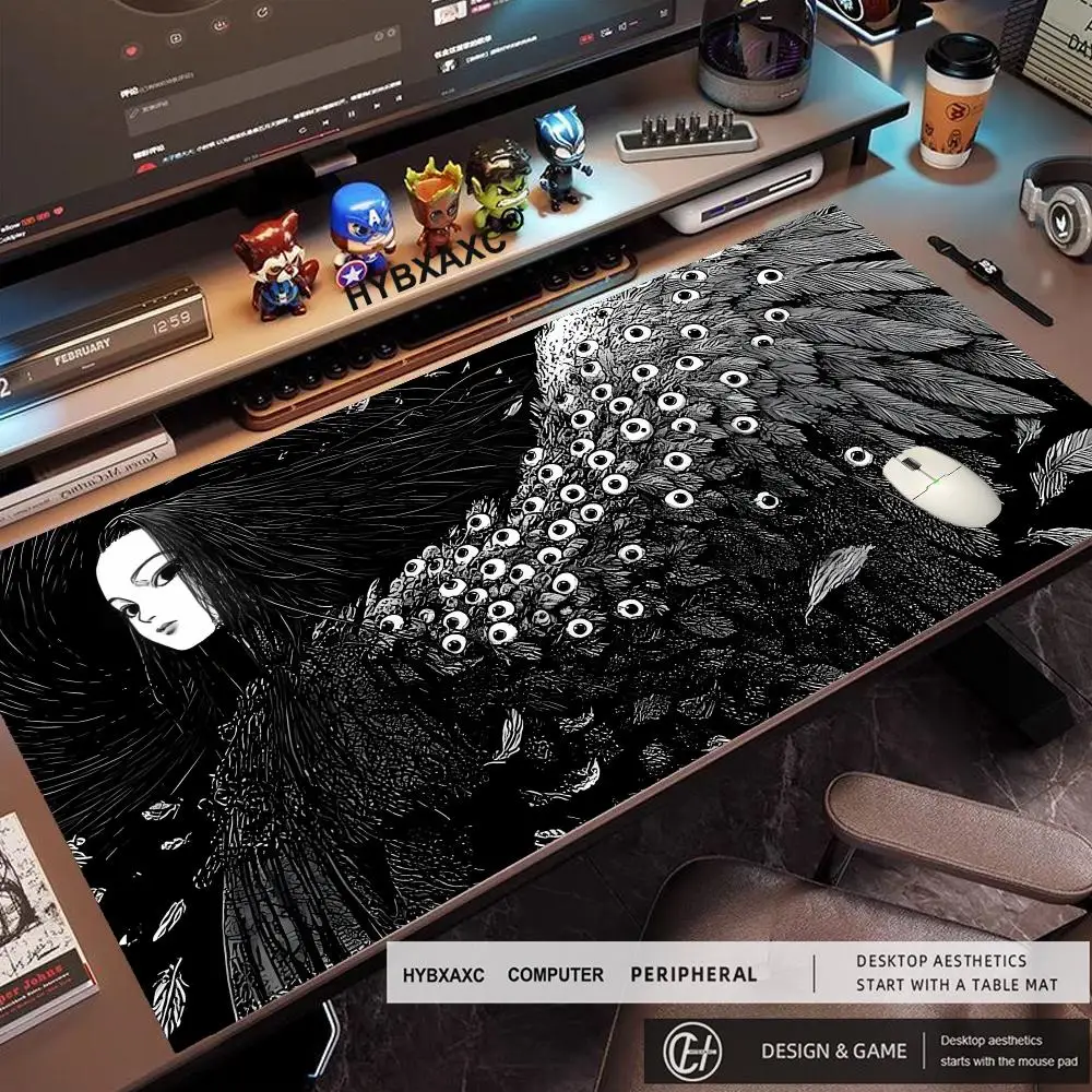 HYBXAXC Mouse Pad Junji Ito Inspired Horror Angel Desk Mat HD Print Extended Gaming Keyboard Mats Large Angel Wing MTG Playmat