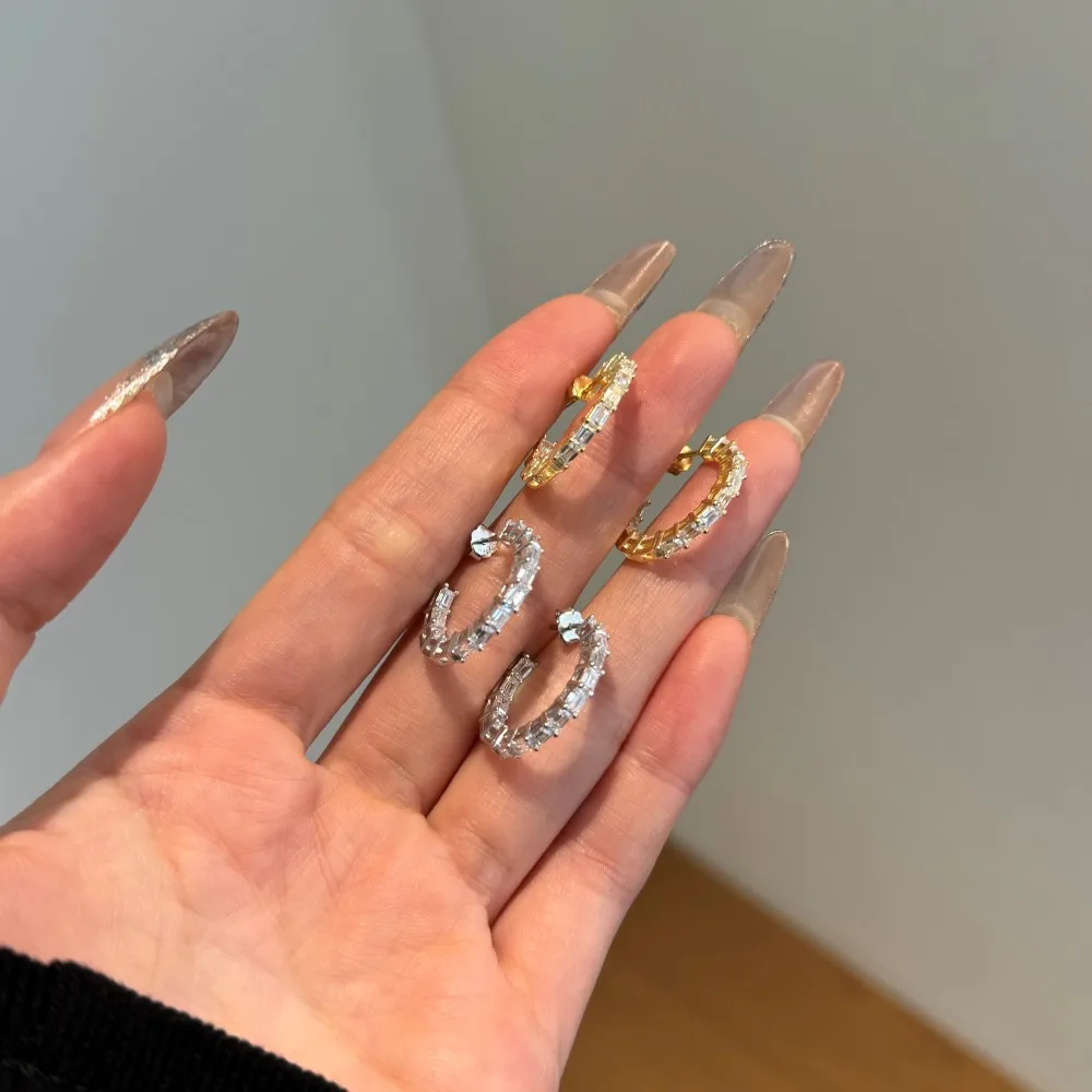 

New S925 silver earrings for women with exaggerated design and luxurious cut zircon earrings for women