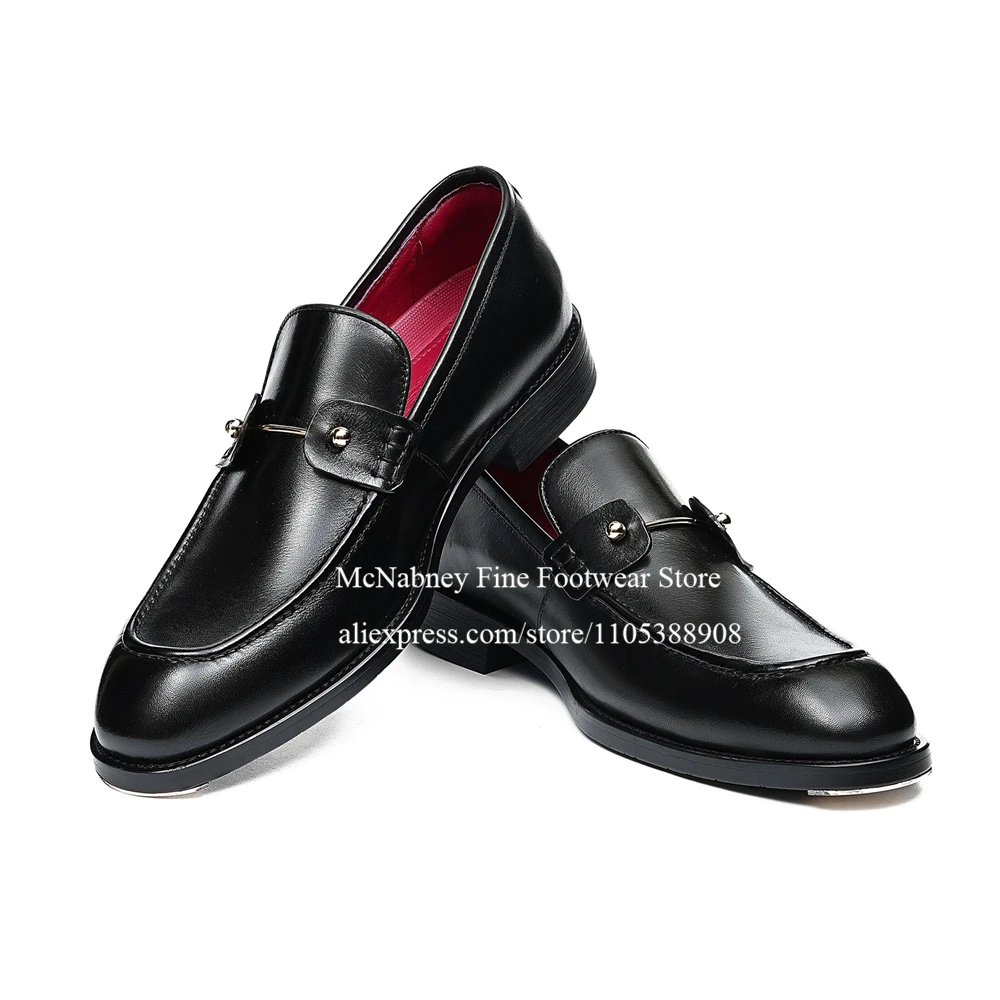 Leather Square Toe Metal Pin Male Loafers Slip on Formal Shoes Handmade Fashion Business Wedding Daily Men's Casual shoes Autumn