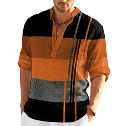 Camisa de lino 2023 algodón para hombre, camisa de manga larga de alta gama, Top de estilo informal con cuello de Color, primavera y otoño