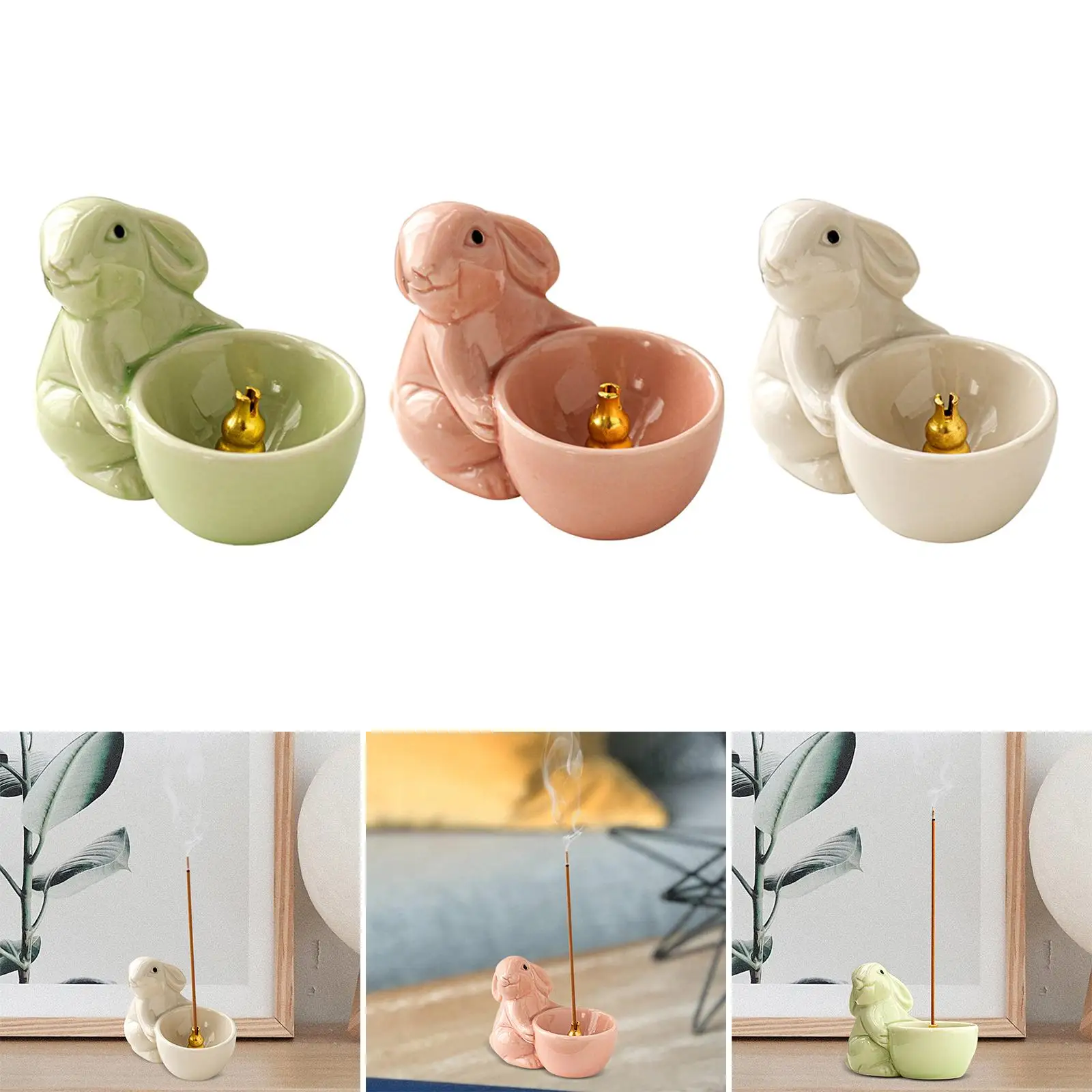 Cute Rabbit Incense Holder Ceramic Aroma Ornaments Animal Themed Incense Burner for Desktop Bedroom Home Office Yoga Cabinet image 3