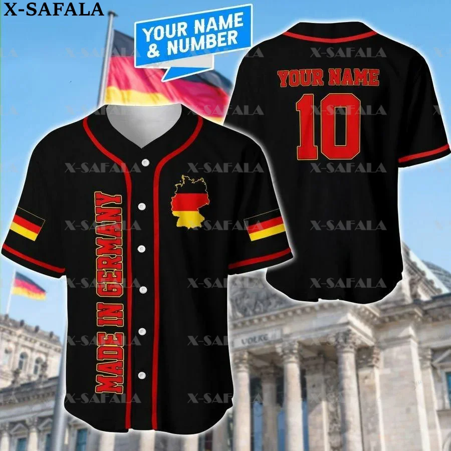 Custom Name Love GERMANY Country German 3D Printed Baseball Jersey Summer Shirt Men's Tops Tee Oversized Streetwear-2