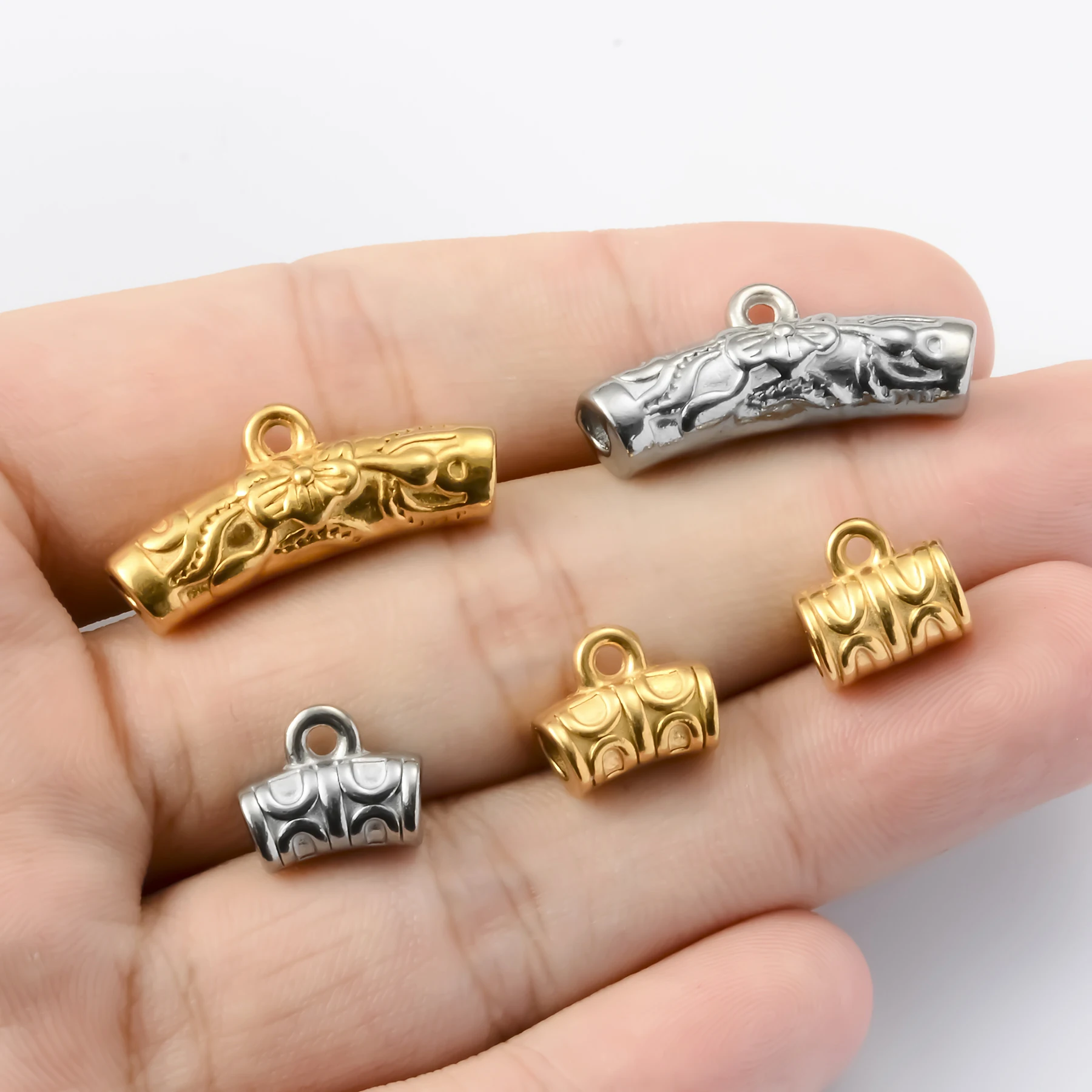 6 Stück/Set, Abstandshalter-Perlen aus Edelstahl, Ösen-Perlen, Röhren-Perlen mit Schlaufe zum Basteln von Halsketten, Armbändern und Schmuckstücken. – Detail 3