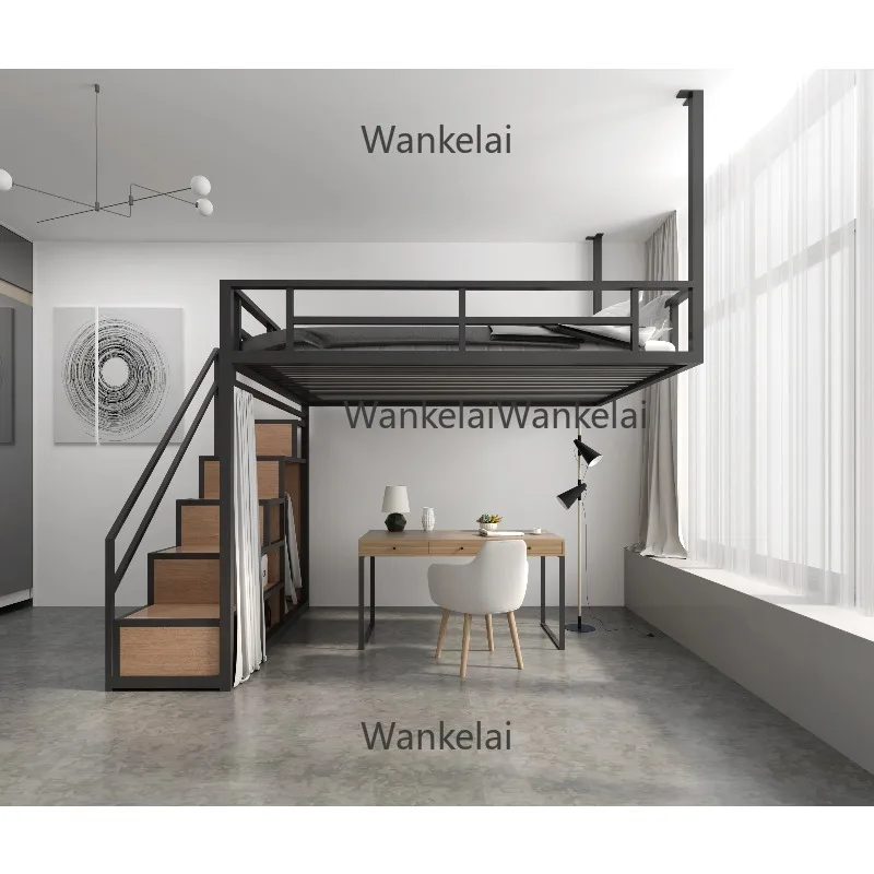 Modern small apartment pavilion hammock multifunctional suspended wrought iron elevated bed apartment space saving iron bed fram