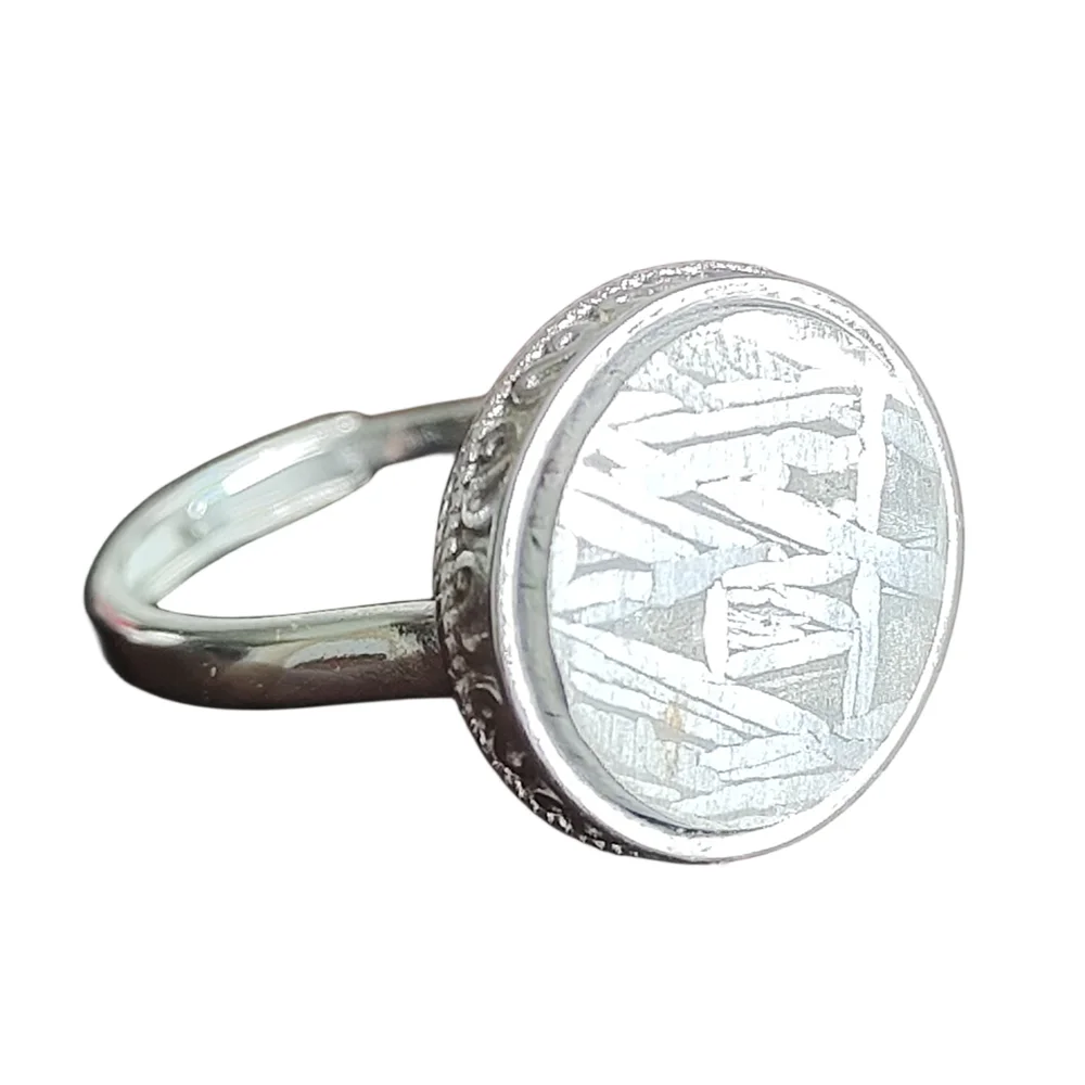 Muonionalusta Iron Meteorite Ring S925 Silver Case Natural Meteorite Material Ring Iron Meteorite Specimen