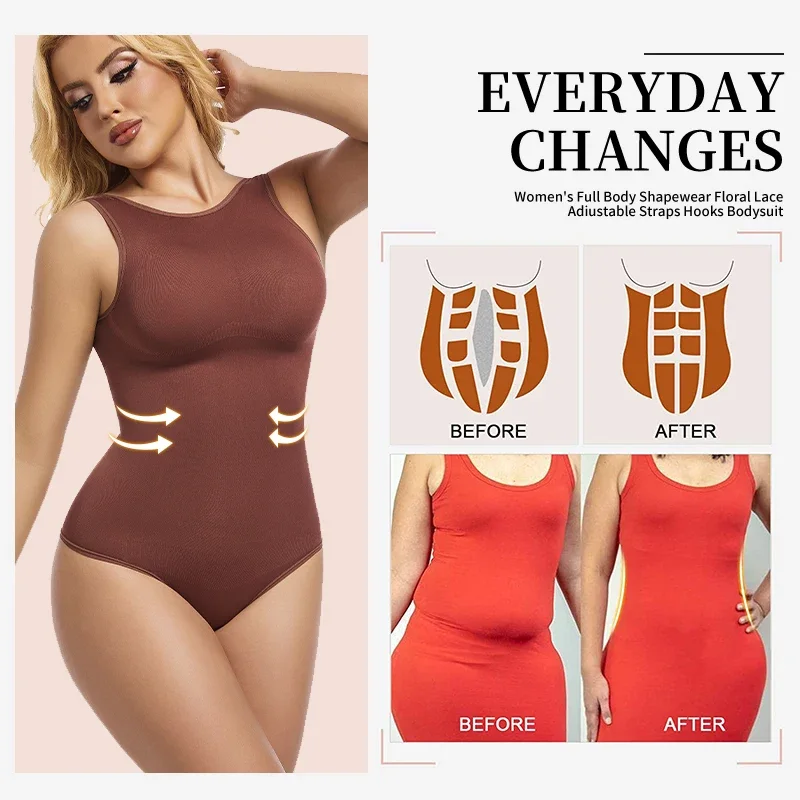 Seamless Bodysuit Women Shapewear Tummy Control Collar Tank Top U-Shape Backless Body Shaper Thongs Underwear Slim Waist
