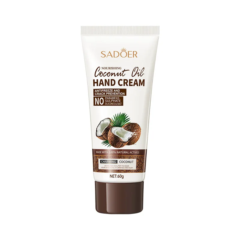 Sadoer óleo de coco creme para as mãos pele seca mão pé crack reparação loção clareamento hidratante nutritivo cuidados com a pele cosméticos 60g