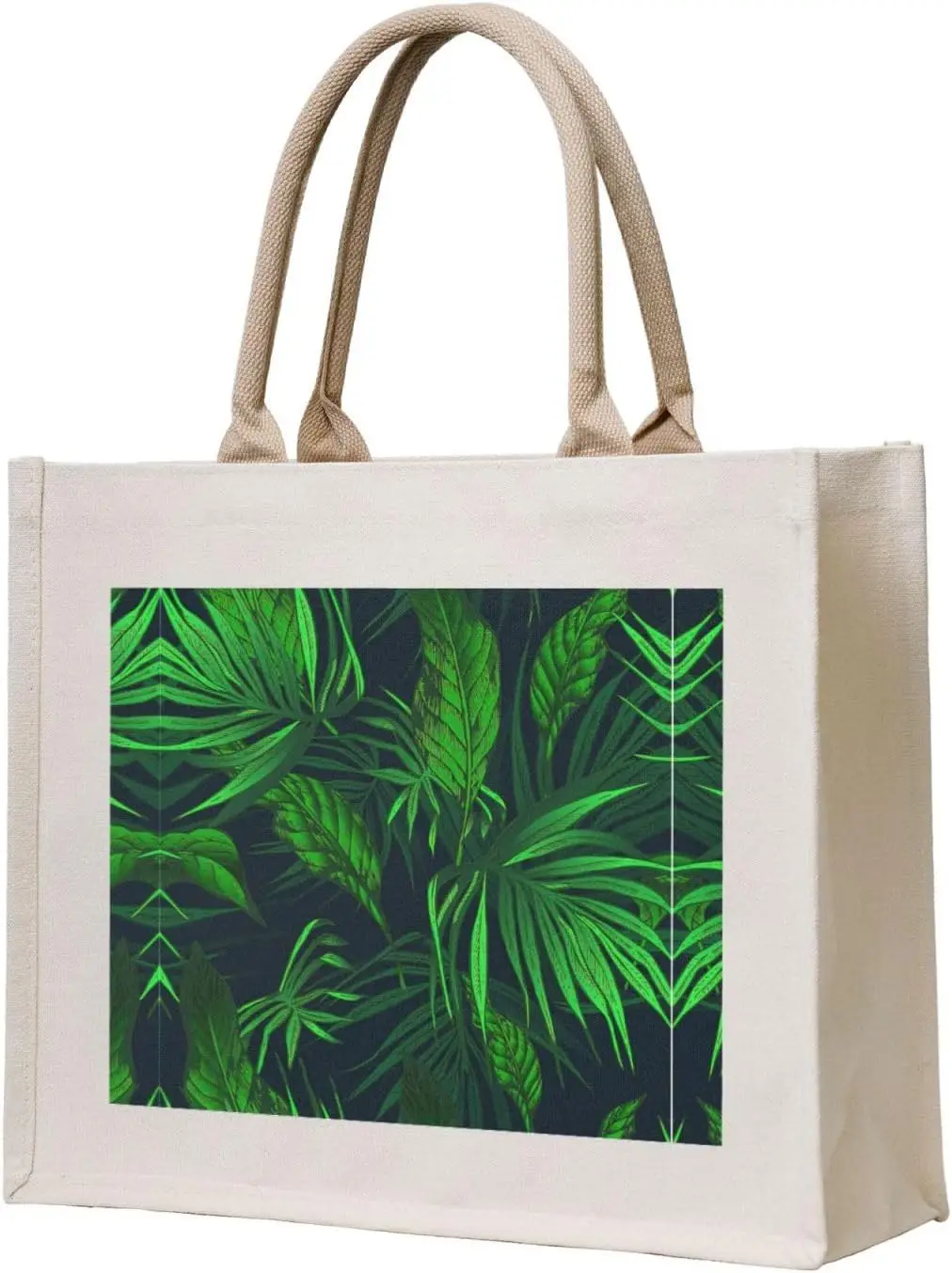 Green Tropical Plant Canvas Carrying Tote Bag,Personalized Present Bag, Womens Tote Bag For Yoga, Work,