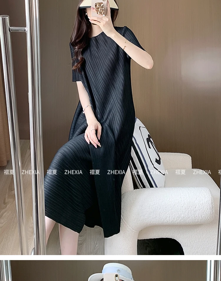 Miyake Gefaltetes Patchwork-Kleid für Damen, Sommer 2024, Neues Einzigartiges Design mit Schlankem und Lockerem Stil, Maxi-Kleid – Detail 12