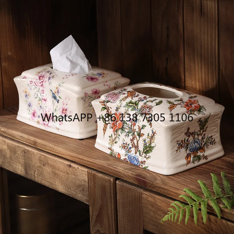

Creative American ceramic tissue box, premium napkin feeling light luxury, European court living room coffee table box simple