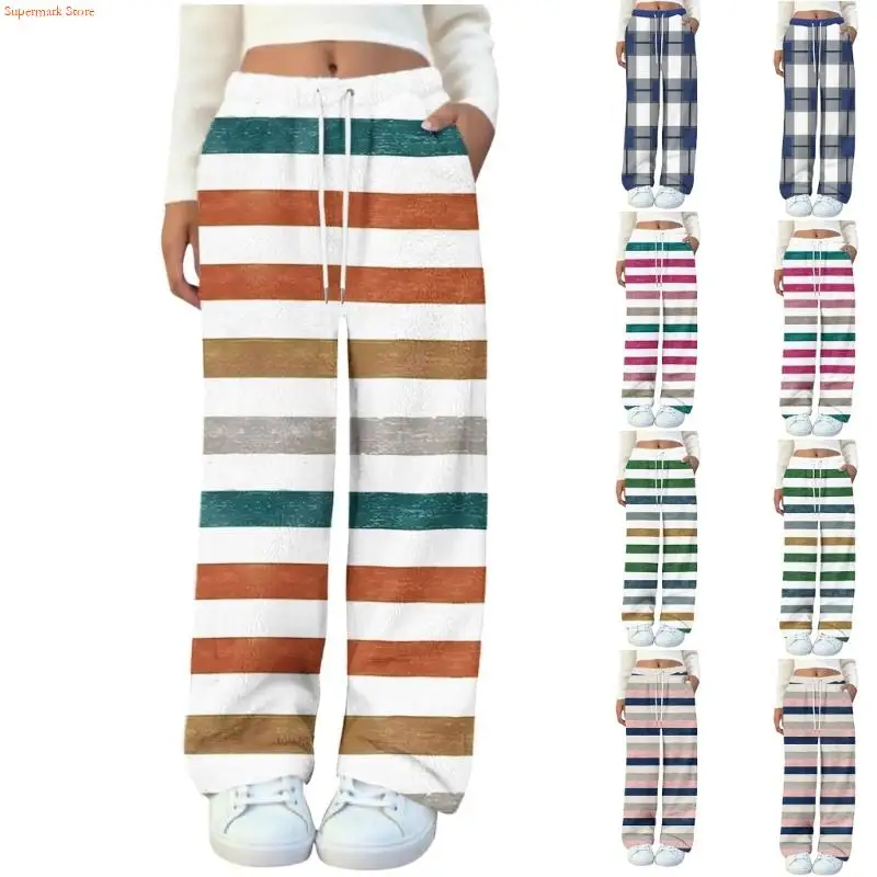 Q5WE – pantalon pyjama en polaire imprimé en flanelle pour femmes, pantalon décontracté confortable avec cordon serrage