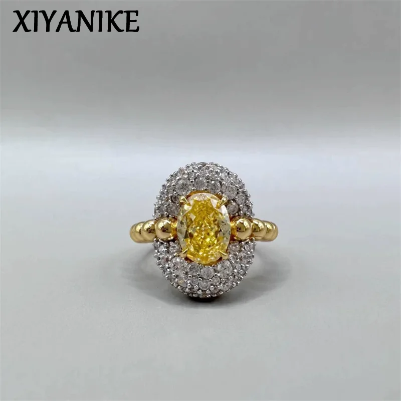 XIYANIKE Elegant Oval Yellow Zircon Beads Adjustable Finger Rings For Women Niche Fashion New Jewelry Gift Party anillos mujer