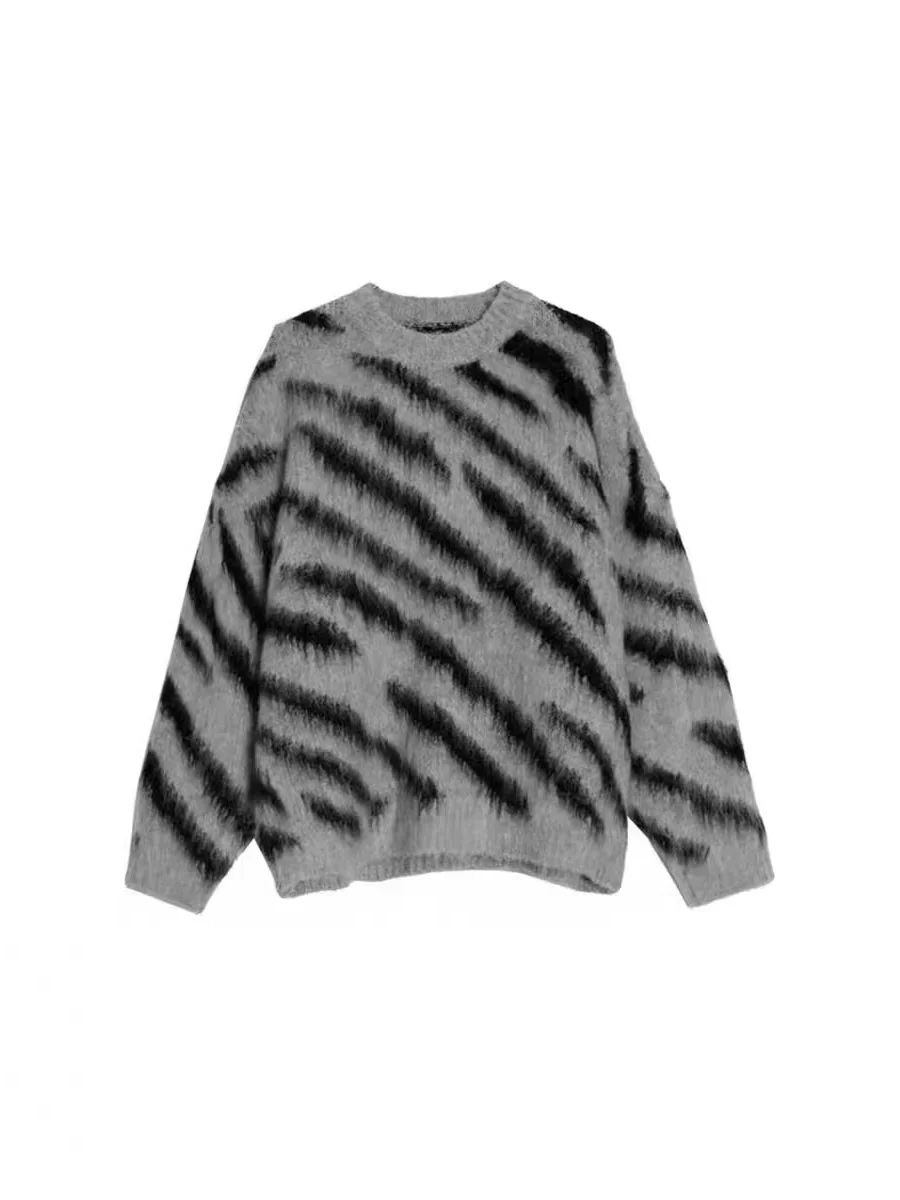 Women\'s zebra Gothic Pullover Knitted Torn Sweater Harajuku 90s Aesthetic Y2k Long Sleeves Sweaters Jumper Vintage 2000s Clothes