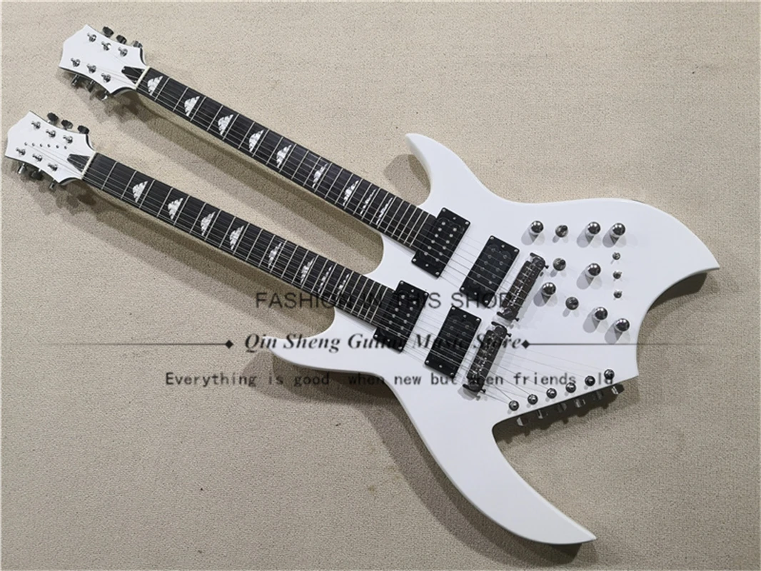 Double Neck Electric Guitar BC White Guitar Mahogany Body Rosewood Fingerboard 12+6 String Guitar Fixed Bridge