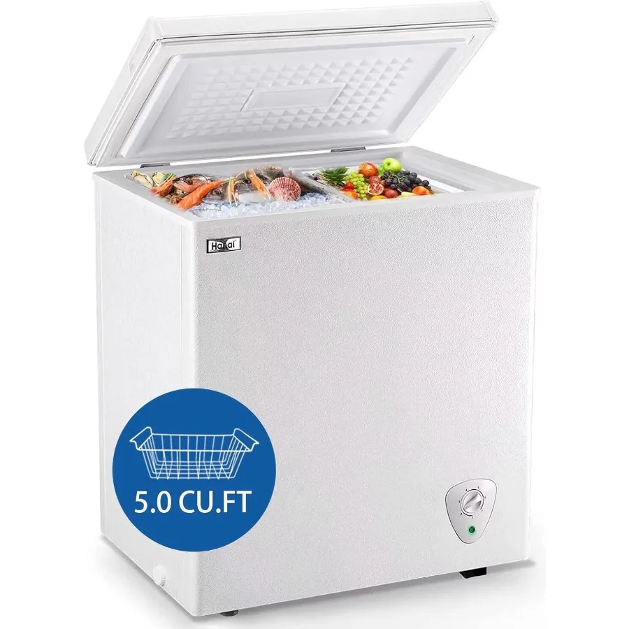 

5.0 Cubic Feet Deep Chest Freezer Compact Freezers with Adjustable Thermostat Top Open Door and Removable Storage Basket Ideal