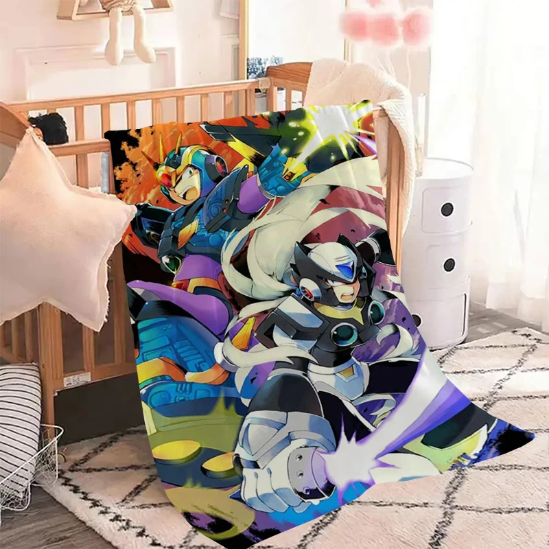 Retro Games Megaman Rockman Throw Summer Blankets for Decorative Sofa Knee Blanket Fluffy Microfiber Bedding Bed Double Fleece