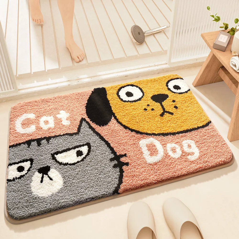 

Quick Dry Flocking Bathroom Mat Cute Cartoon Animal Design Non Slip Floor Rug Home Decorative Area Carpet Durable Machine Was...
