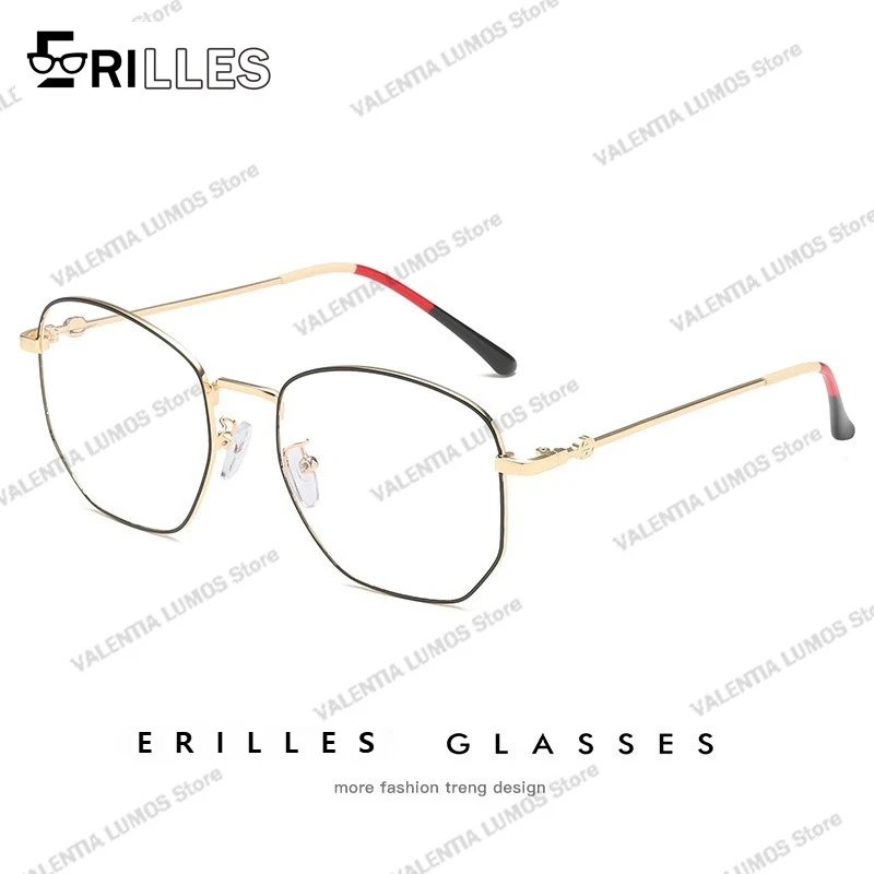 نظارات معدنية كلاسيكية غير منتظمة، إطار كامل لحجب الضوء الأزرق للجنسين، بلانو طلاء IP خفيف للغاية، متين ومريح