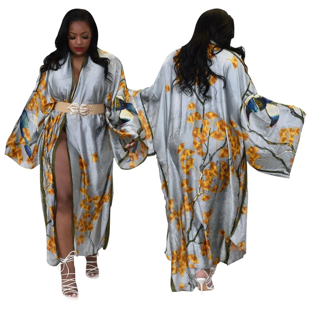 Fashion Style Lady Sexy Costumes Japanese Kimono Dress Cardigan Pajamas Sleepwear Woman Smooth Bathing Robe Gown No Belt