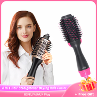 Hot Air Brush Salon Professional Hair Dryer 4 In 1 Blow Dryer Brush Ceramic Coating Styling Brush Hair Straightener Curler