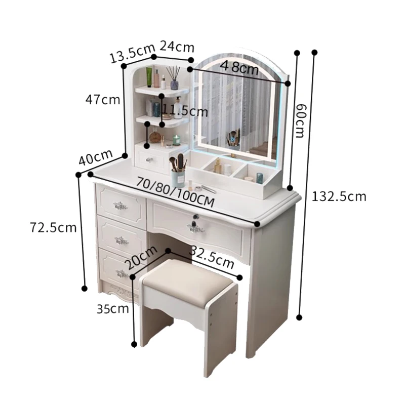 Nordic Vintage Vanity Table Drawer Set With Chair Mid Century Classic Vanity Table With Light Mirror Design Coiffeuse Furniture