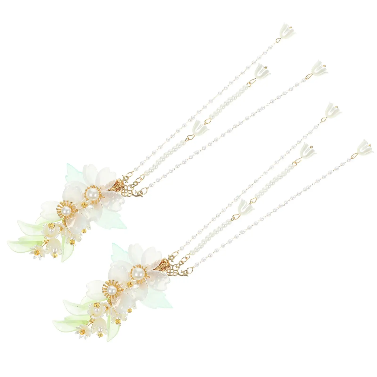 

2 Pcs Bellflower Hair Clips Chinese Style Elegant Decorative Accessories for Girls Women Tassel Pearl Hanfu Hair