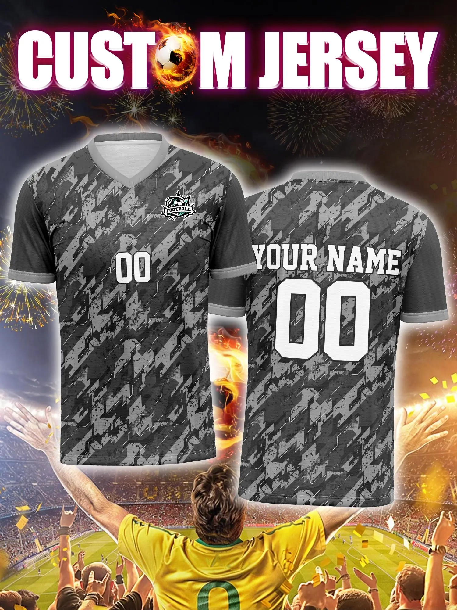 

Футболка для болельщиков с индивидуальным изображением, номером и именем, персонализированная комбинация цветов, футбольная форма для фанатов.