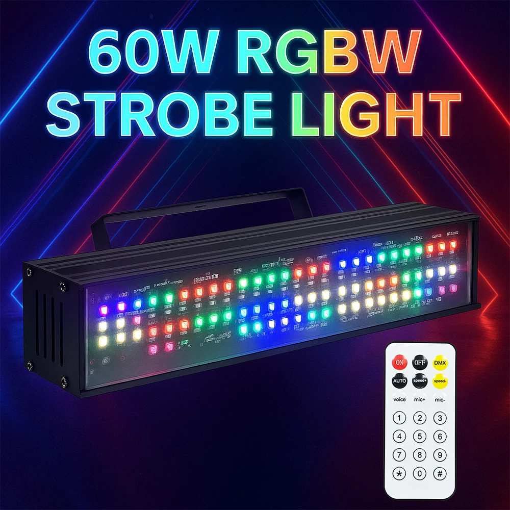 60 واط RGB + W كامل اللون ضوء إحترافي مع جهاز التحكم عن بعد المرحلة فلاش مصباح DMX512 بار ديسكو تأثير الحفلات الإضاءة